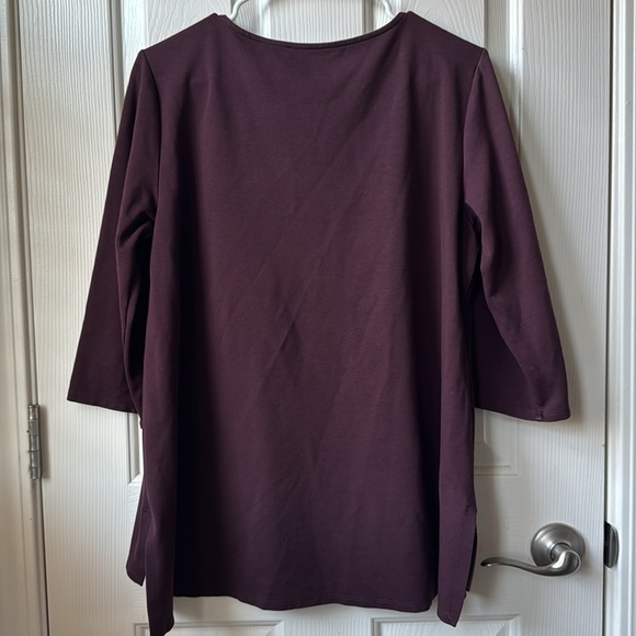 Eileen Fisher Cassis Tencel Tunic Top 3/4 Sleeves Dark Brown Medium FLAW READ - Picture 5 of 13
